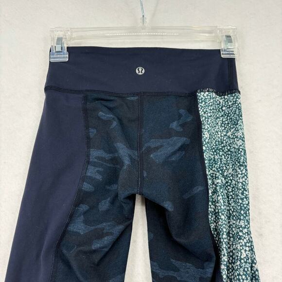Lululemon Ankle Leggings Size 2 Navy Blue Camouflage Mixed Print Ribbed Hem - Picture 5 of 9